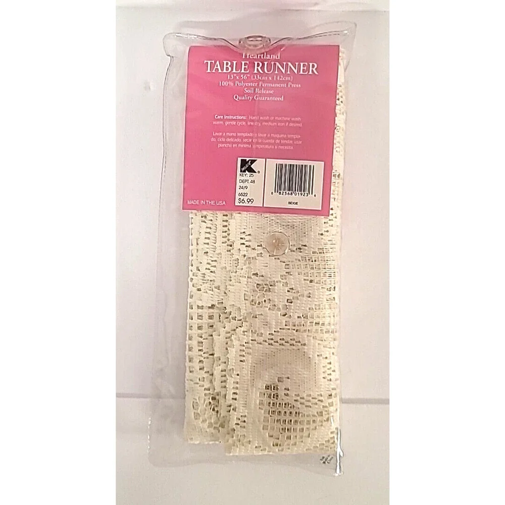 Vintage‎ Ashley Taylor Heartland Beige Lace Table Runner Hearts 13”x56”